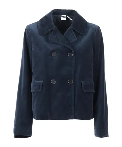 Aspesi Double-breasted Velvet-texture Jacket In Blue