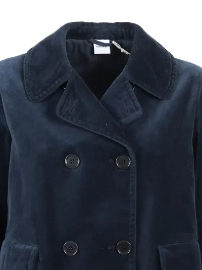 Aspesi Double-breasted Velvet-texture Jacket In Blue