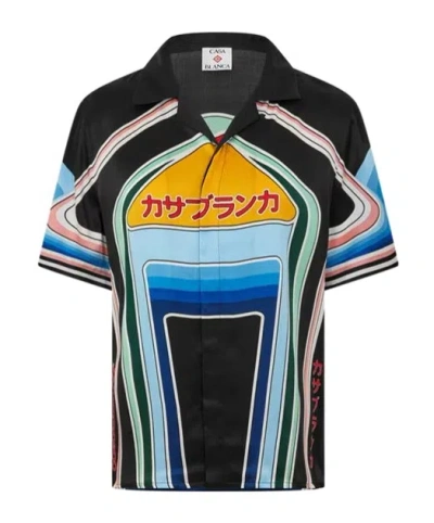 Casablanca Mountain Graphic Silk Shirt With Elastic Waistband In Multi