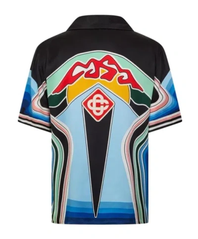 Casablanca Mountain Graphic Silk Shirt With Elastic Waistband In Multi