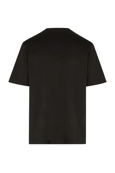 Dolce & Gabbana Men Cotton T-shirt With Embossed Logo Embroidery In Black