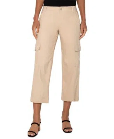 Liverpool Los Angeles Crop Straight Leg Linen Blend Utility Pants In Neutral