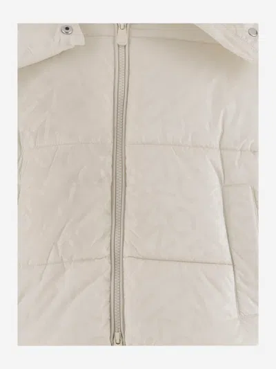 Pinko Short Down Jacket In Logo-print Technical Canvas In White