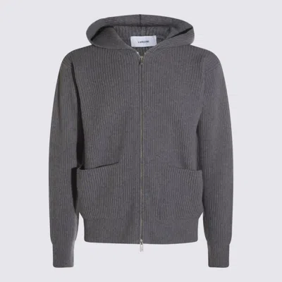 Lardini Hooded Sweater Featuring Front Pockets In Gray