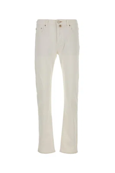 Jacob Cohen Bard Cotton Stretch Trouser With Iconic Handkerchief In White