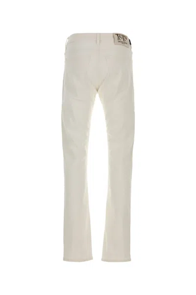 Jacob Cohen Bard Cotton Stretch Trouser With Iconic Handkerchief In White
