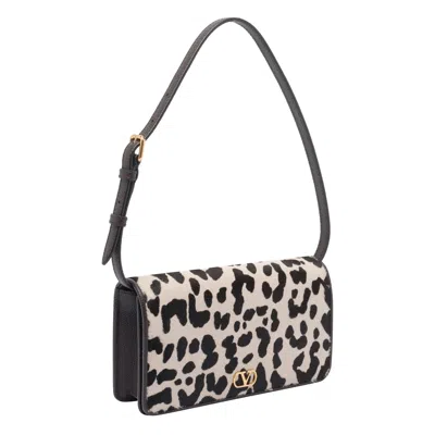 Valentino Garavani Printed Calf Hair Mini Vlogo Signature Shoulder Bag In White