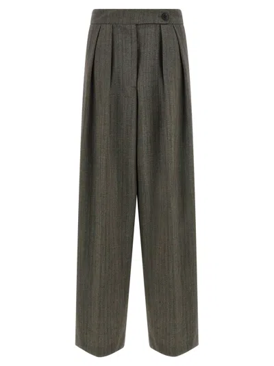Dries Van Noten Wide Gray Wool Palazzo Pants In Gray