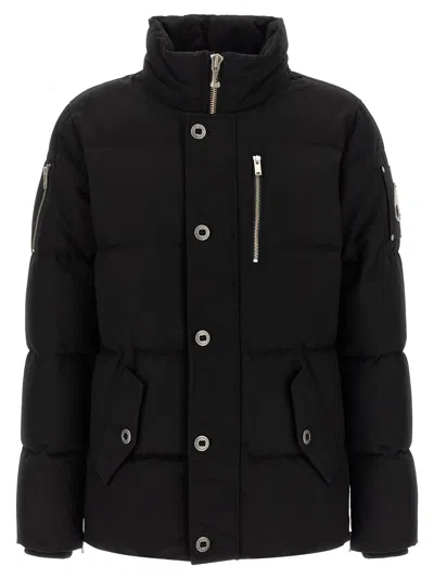 Moose Knuckles Forrestville Black Down Jacket With Fixed Hood And Logo Patch On The Sleeve In Cotton Blend Man In Black