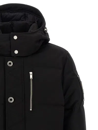 Moose Knuckles Forrestville Black Down Jacket With Fixed Hood And Logo Patch On The Sleeve In Cotton Blend Man In Black
