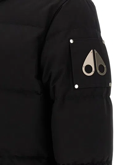 Moose Knuckles Forrestville Black Down Jacket With Fixed Hood And Logo Patch On The Sleeve In Cotton Blend Man In Black