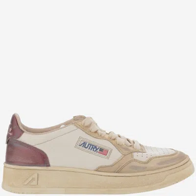 Autry Super Vintage Distressed Paneled Metallic Leather Sneakers In White
