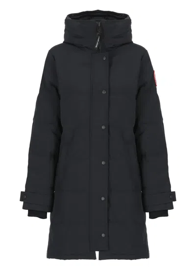 Canada Goose Mid-length Padded Coat With Detachable Hood And Quilted Design In Black