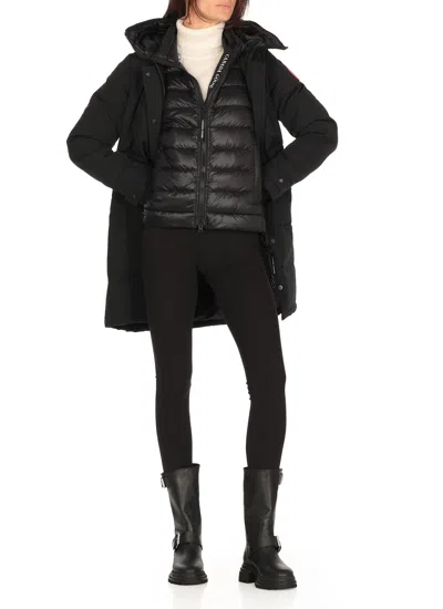 Canada Goose Mid-length Padded Coat With Detachable Hood And Quilted Design In Black