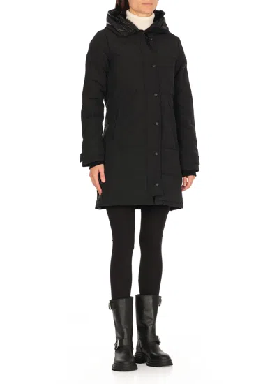 Canada Goose Mid-length Padded Coat With Detachable Hood And Quilted Design In Black