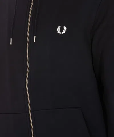 Fred Perry Fp Hooded Zip Through Sweatshirt In Black
