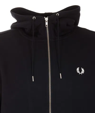 Fred Perry Fp Hooded Zip Through Sweatshirt In Black