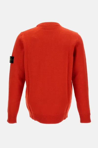 Stone Island Orange Brushed Organic Cotton Crewneck Sweatshirt In Red