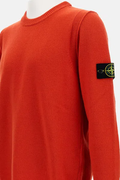 Stone Island Orange Brushed Organic Cotton Crewneck Sweatshirt In Red