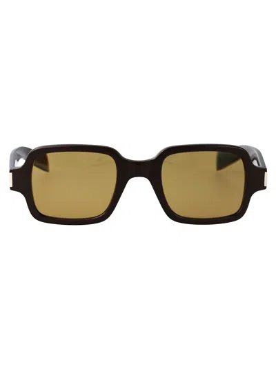 Saint Laurent Brown-brown-brown Acetate Sunglasses In Black