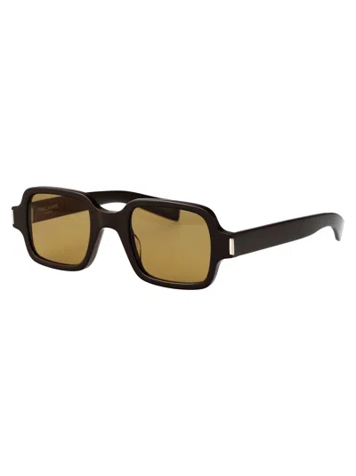 Saint Laurent Brown-brown-brown Acetate Sunglasses In Black