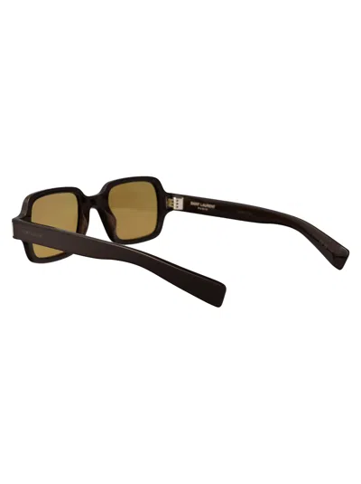 Saint Laurent Brown-brown-brown Acetate Sunglasses In Black