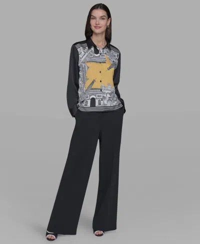 Karl Lagerfeld Women's Panelled Graphic Print Satin Shirt In Multi