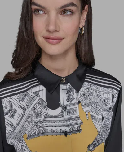 Karl Lagerfeld Women's Panelled Graphic Print Satin Shirt In Multi