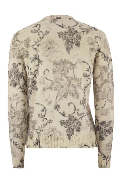 Herno Wool Jumper With Floral Pattern In White