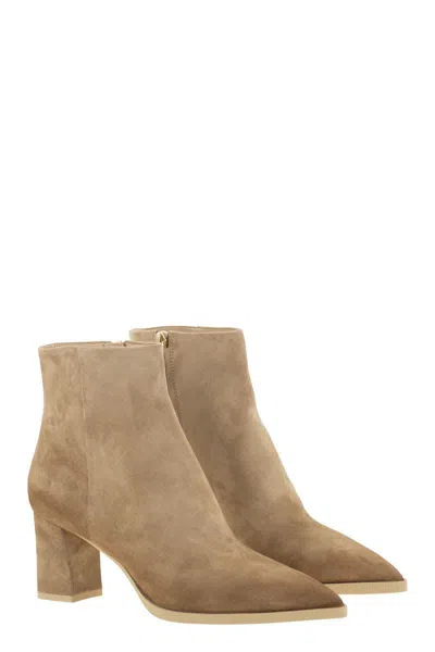 Santoni Mid-heel Suede Ankle Boots In Brown