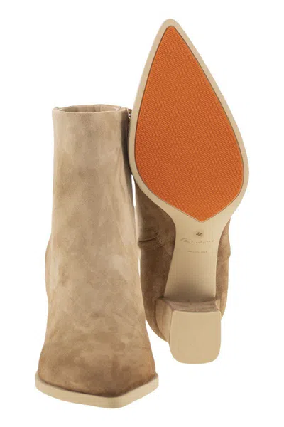 Santoni Mid-heel Suede Ankle Boots In Brown