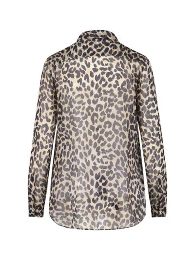 Aspesi Animal Print Collared Neck Long Sleeves Top In Black