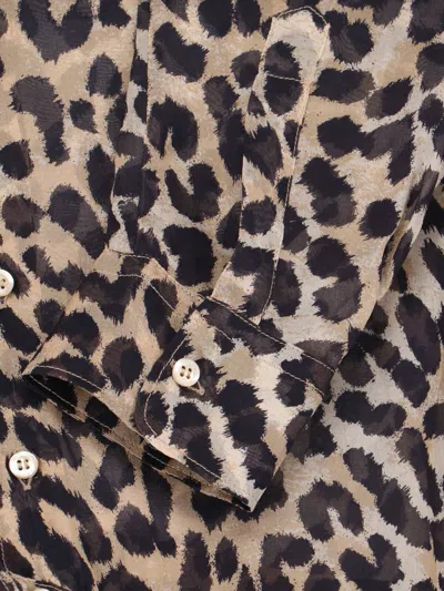 Aspesi Animal Print Collared Neck Long Sleeves Top In Black