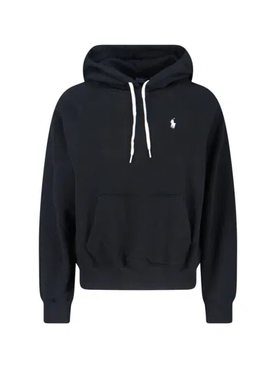 Polo Ralph Lauren Black Hoodie With Drawstring Hood And Pony Embroidery On The Front In Cotton Blend Woman In Blue