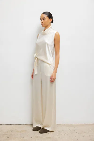 Leset Barb Sleeveless Cowl Neck Top Creme In Neutral