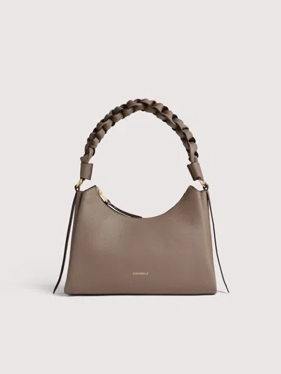 Coccinelle Two-sided Leather Shoulder Bag Boheme Small In Gray