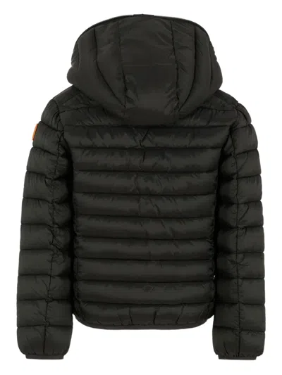 Save The Duck Logo-patch Hooded Padded Jacket In Black