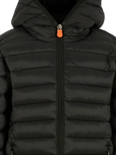 Save The Duck Logo-patch Hooded Padded Jacket In Black