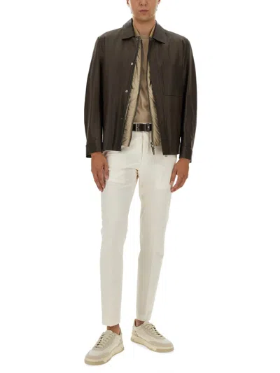 Hugo Boss Boss Camel Brown Leather Jacket With Classic Collar In Brown