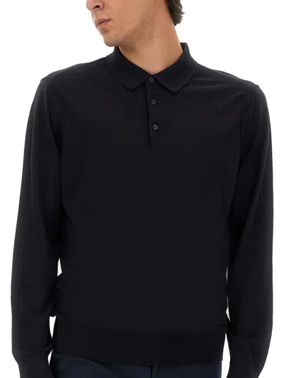 Hugo Boss Boss Camel Classic Knitted Polo With Three-button Placket In Blue