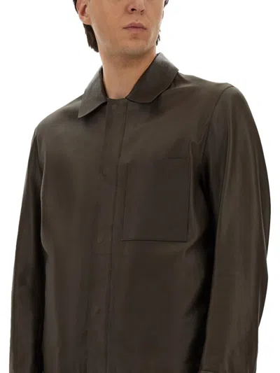 Hugo Boss Boss Camel Brown Leather Jacket With Classic Collar In Brown