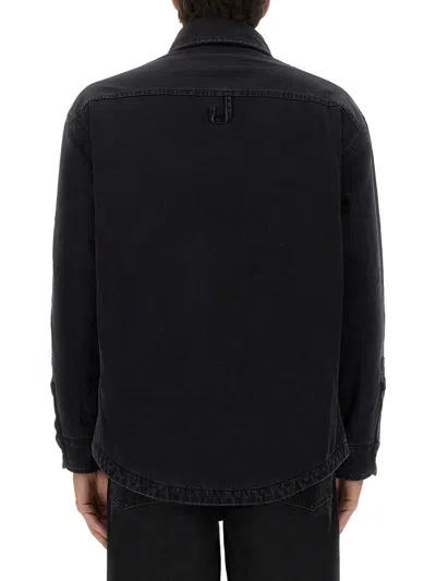 Jacquemus Virgin Wool Long-sleeve Shirt With Embroidered Logo In Black