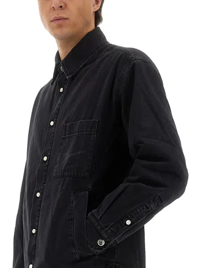 Jacquemus Virgin Wool Long-sleeve Shirt With Embroidered Logo In Black