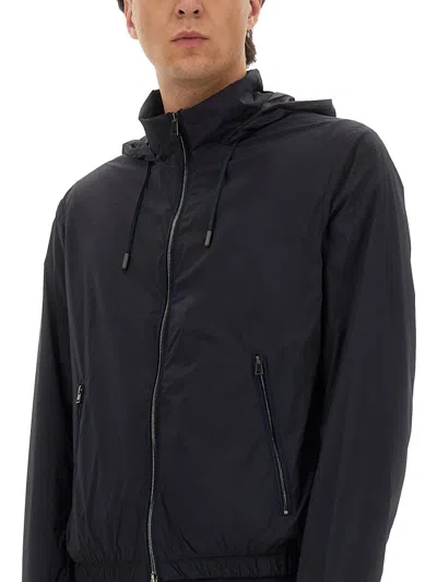 Hugo Boss Boss Camel "l-calfo1" Jacket With Hood And Zipper In Blue
