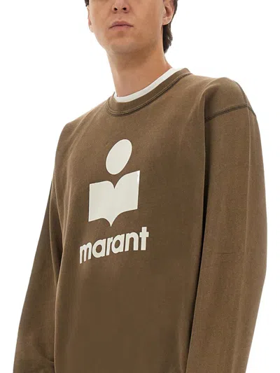 Isabel Marant Long-sleeve Graphic Sweatshirt With Vintage Wash In Brown