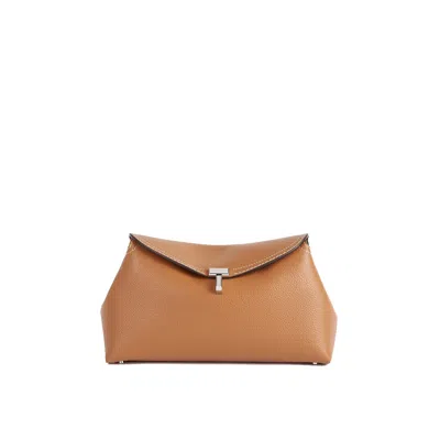 Totême T-lock Grained-leather Clutch Tan In Brown