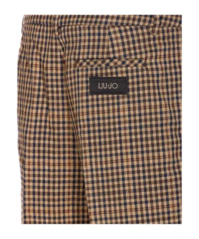 Liu •jo Tailored Trousers With Check Motif And Jewels Button In Multi