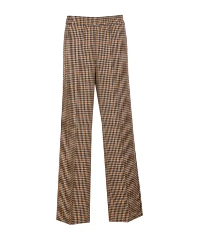 Liu •jo Elasticized Waist Wide Fit Trousers Check Motif In Multi