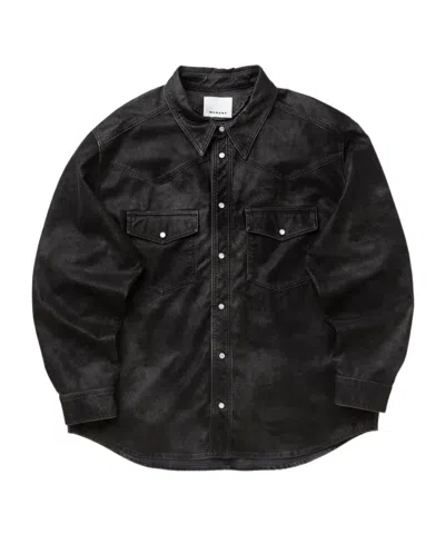 Isabel Marant Vintage Eco Leather Long Sleeve Shirt In Black