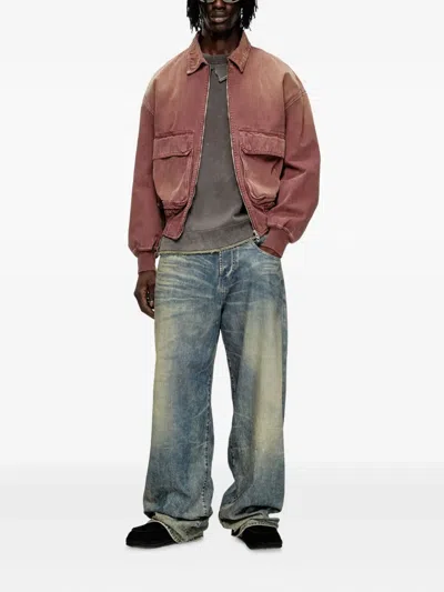 Diesel Jacket In Coloured Herringbone Denim In Pink